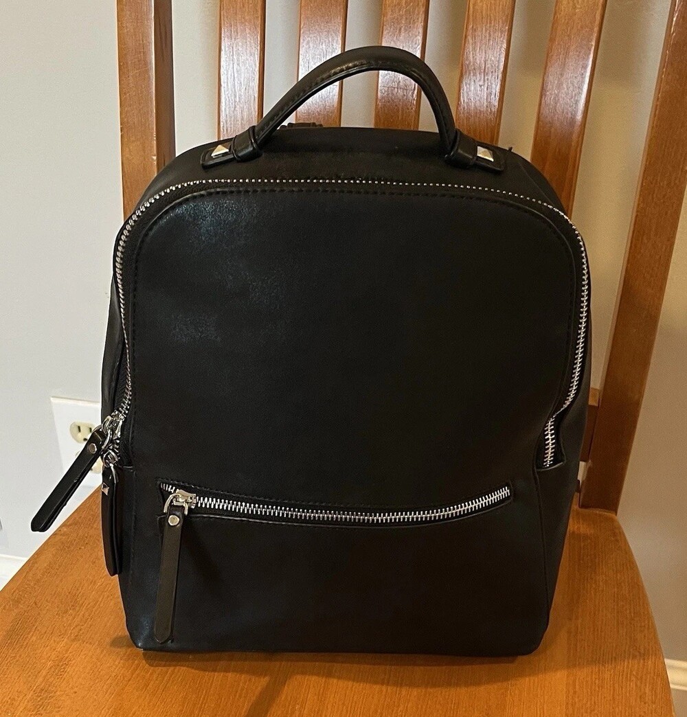 Chelsea28 Backpack Small Adjustable Straps Silver Hardware Bag Purse Black